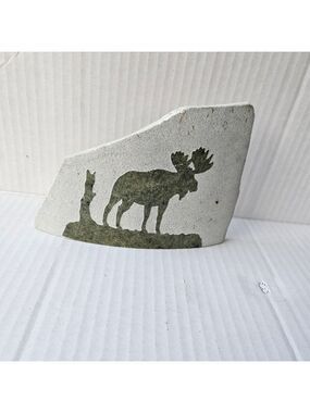 Vintage 90s JD Hughes Slate Carved Moose